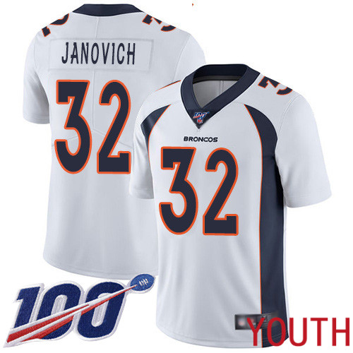 Youth Denver Broncos #32 Andy Janovich White Vapor Untouchable Limited Player 100th Season Football NFL Jersey->denver broncos->NFL Jersey